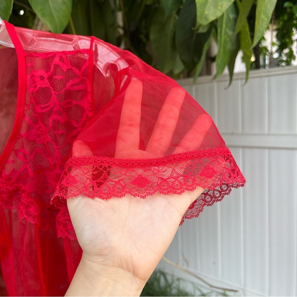 Vintage Elsie of Miami Red Sheer Babydoll Peignoir Robe 🌹. - Picture 7 of 10